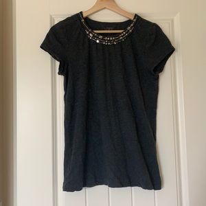 LOFT Cotton Tee with Jeweled Neckline